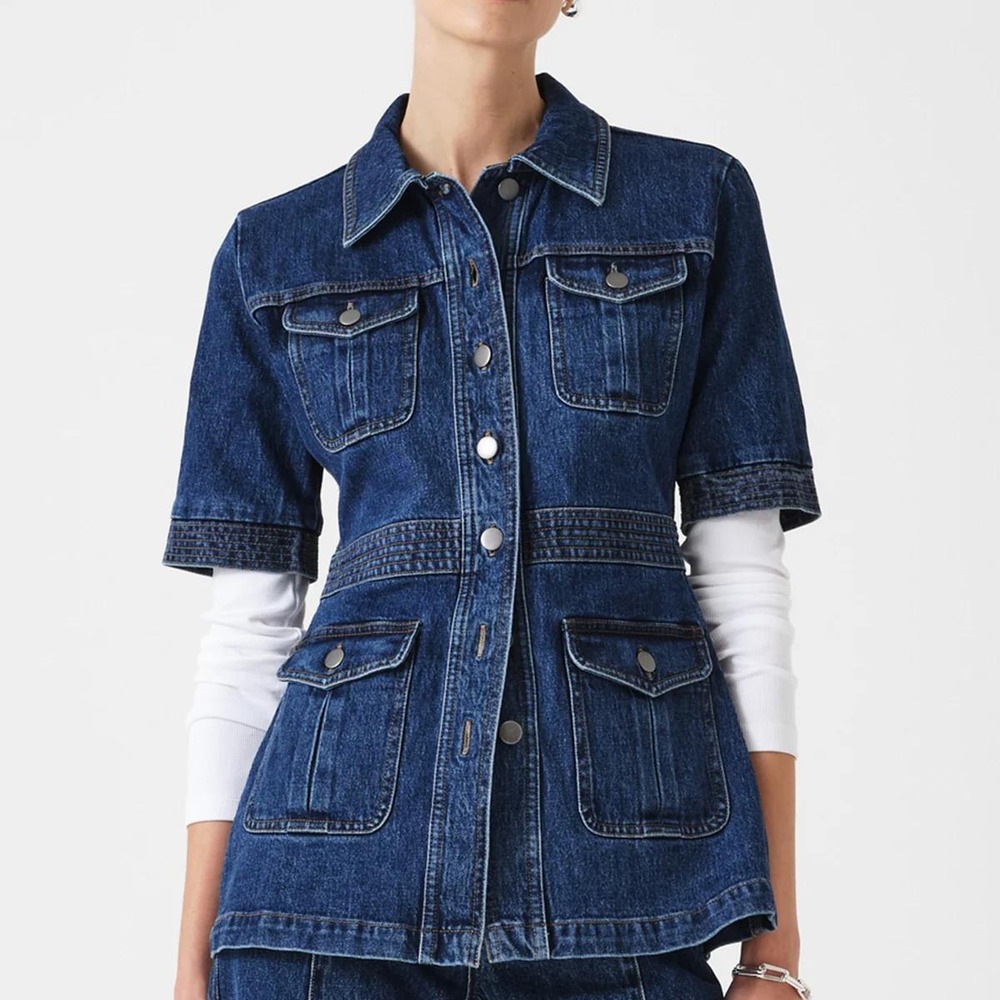 Seventy + Mochi Ani Jacket Idaho Denim Short Sleeve Utility Blue Size XS